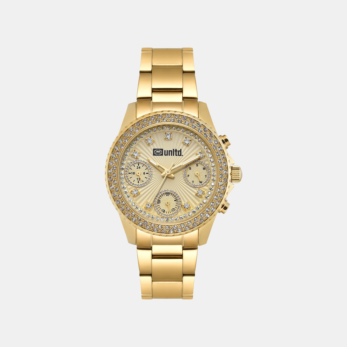 Women Quartz Gold Dial Multi-Function Stainless Steel Watch UNL110002