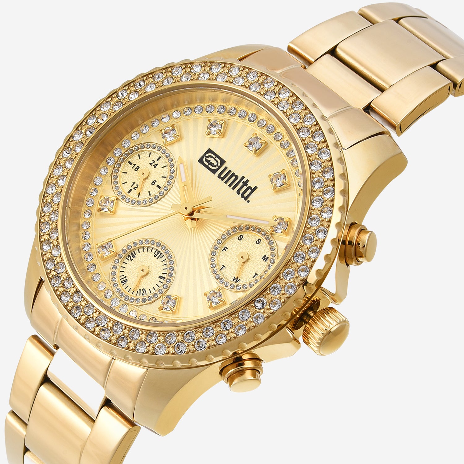 Women Quartz Gold Dial Multi-Function Stainless Steel Watch UNL110002