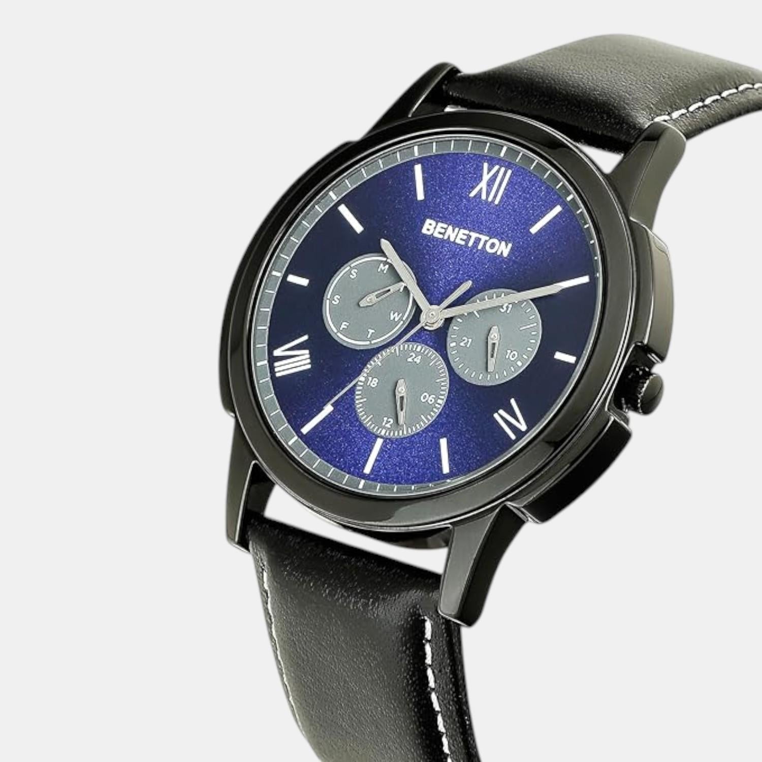 Iconic Men Quartz Blue Dial Multi-Function Leather Watch UWUCG0808