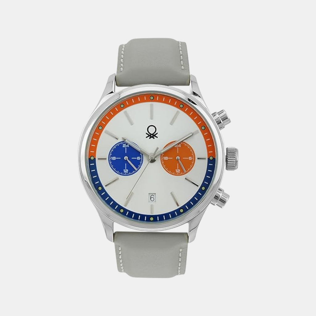 Signature Men Quartz Silver Dial Multi-Function Leather Watch UWUCG2400