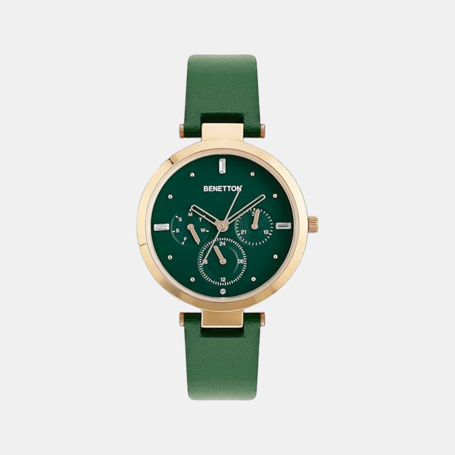 Signature Women Quartz Green Dial Multi-Function Leather Watch UWUCL1004