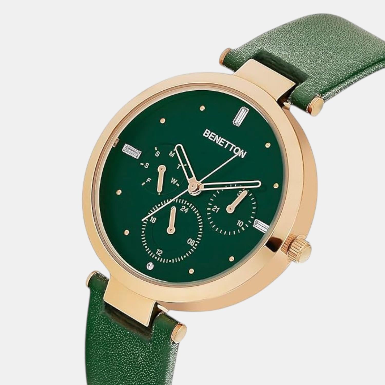 Signature Women Quartz Green Dial Multi-Function Leather Watch UWUCL1004