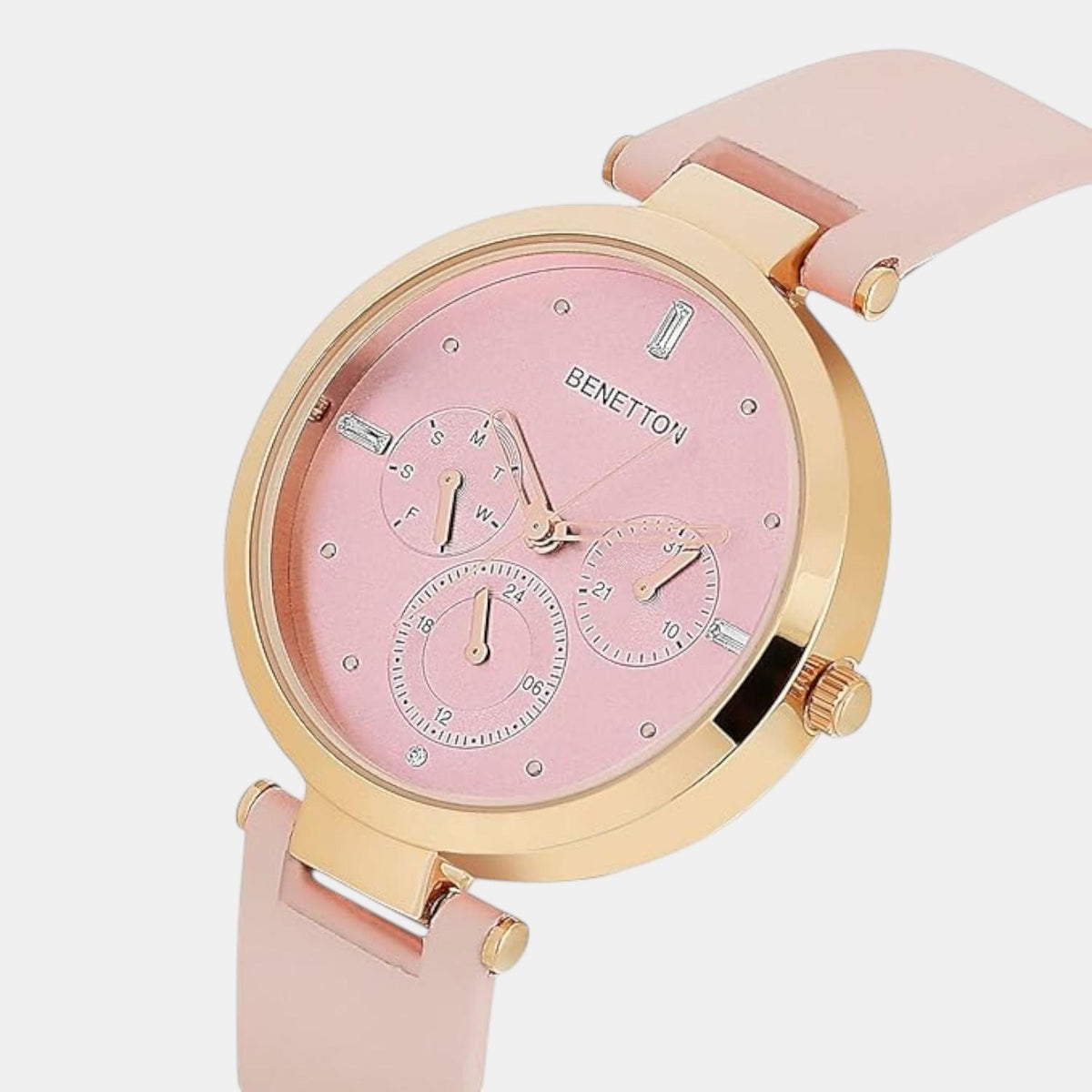 Signature Women Quartz Pink Dial Multi-Function Leather Watch UWUCL1005