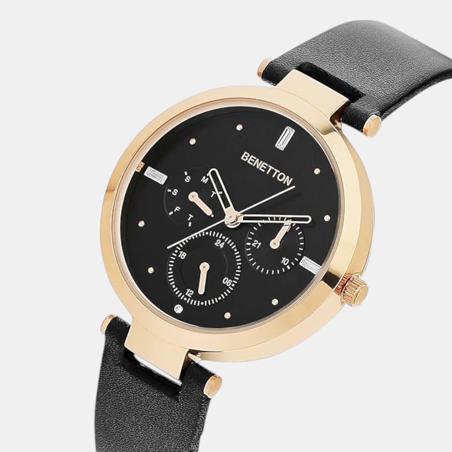 Signature Women Quartz Black Dial Multi-Function Leather Watch UWUCL1006