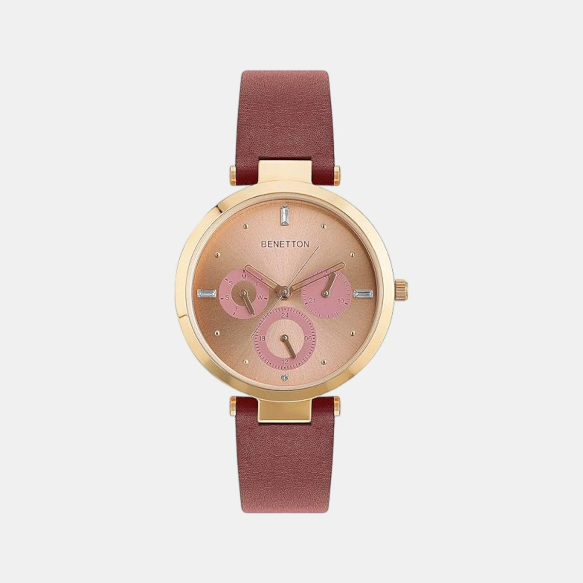 Signature Women Quartz Pink Dial Multi-Function Leather Watch UWUCL1008