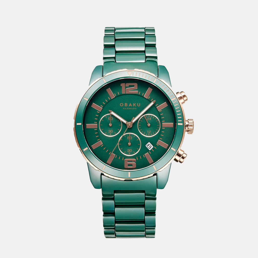 Obaku Round Green Chronograph watch
