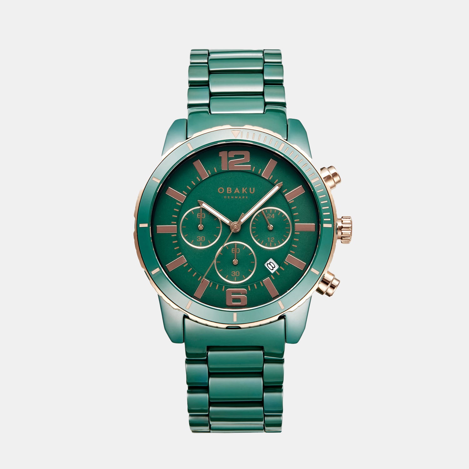 Obaku Round Green Chronograph watch