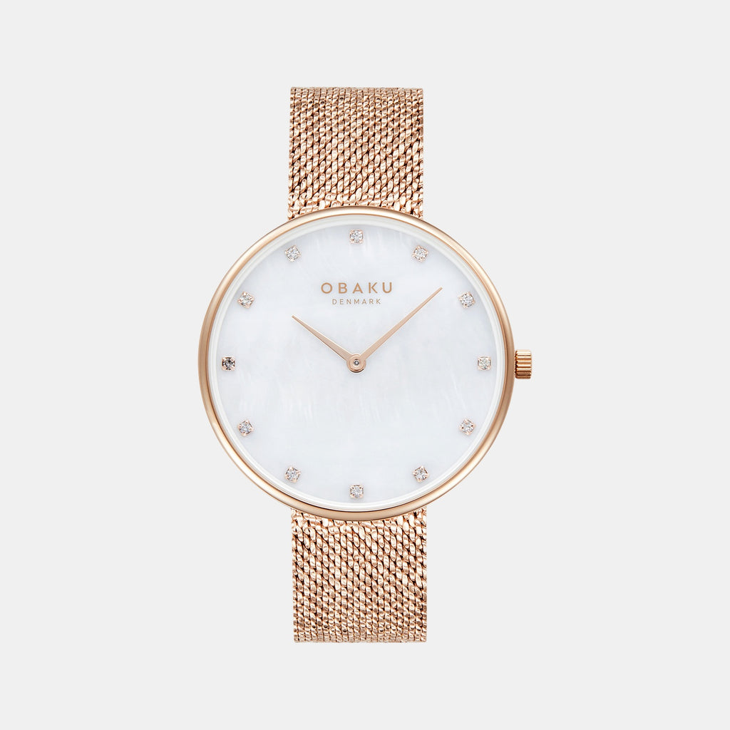 Glans Roses Women Quartz White Dial Analog Stainless Steel Watch V288LXVWHV