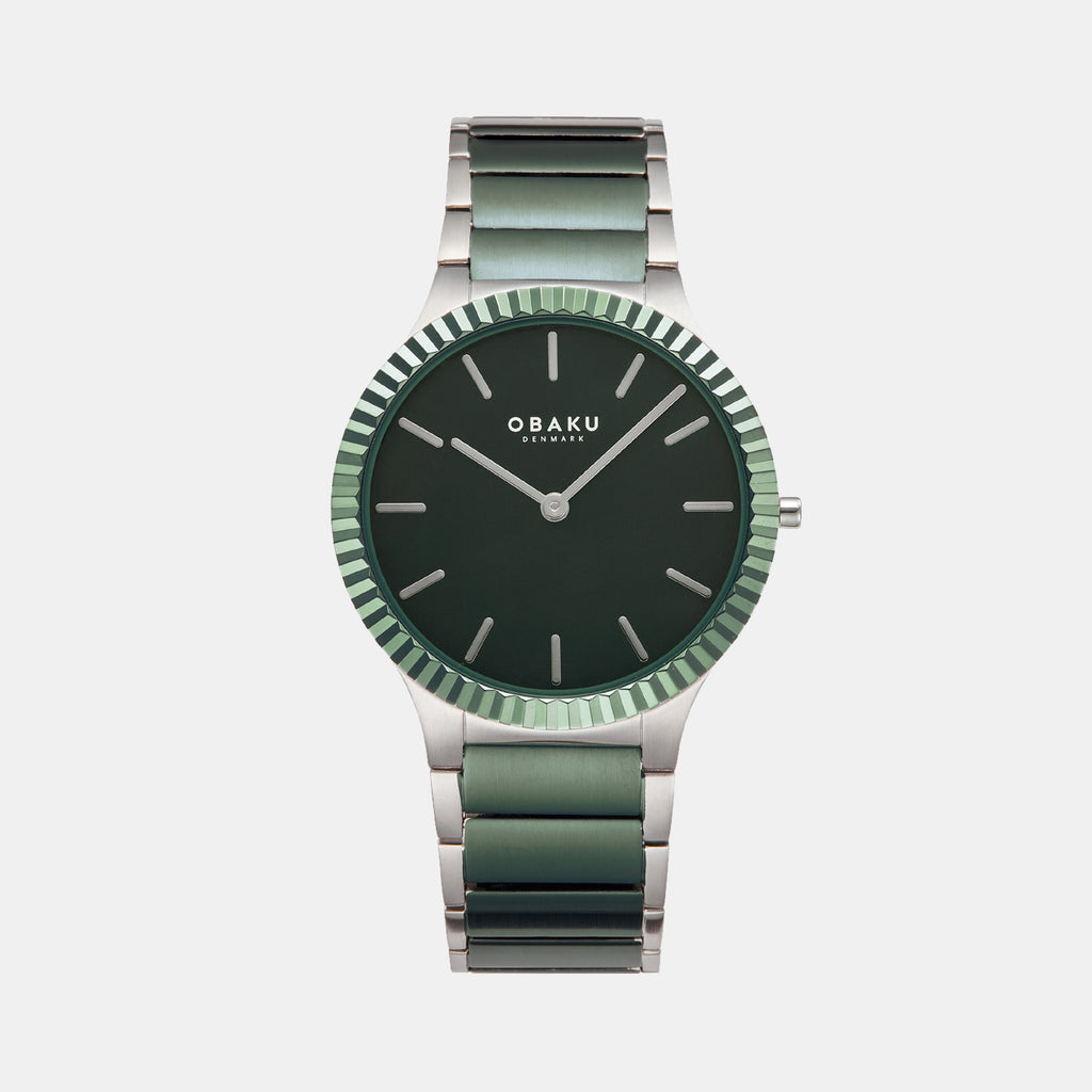 Linje Leaf Men Quartz Green Dial Analog Stainless Steel Watch V292GXOESS