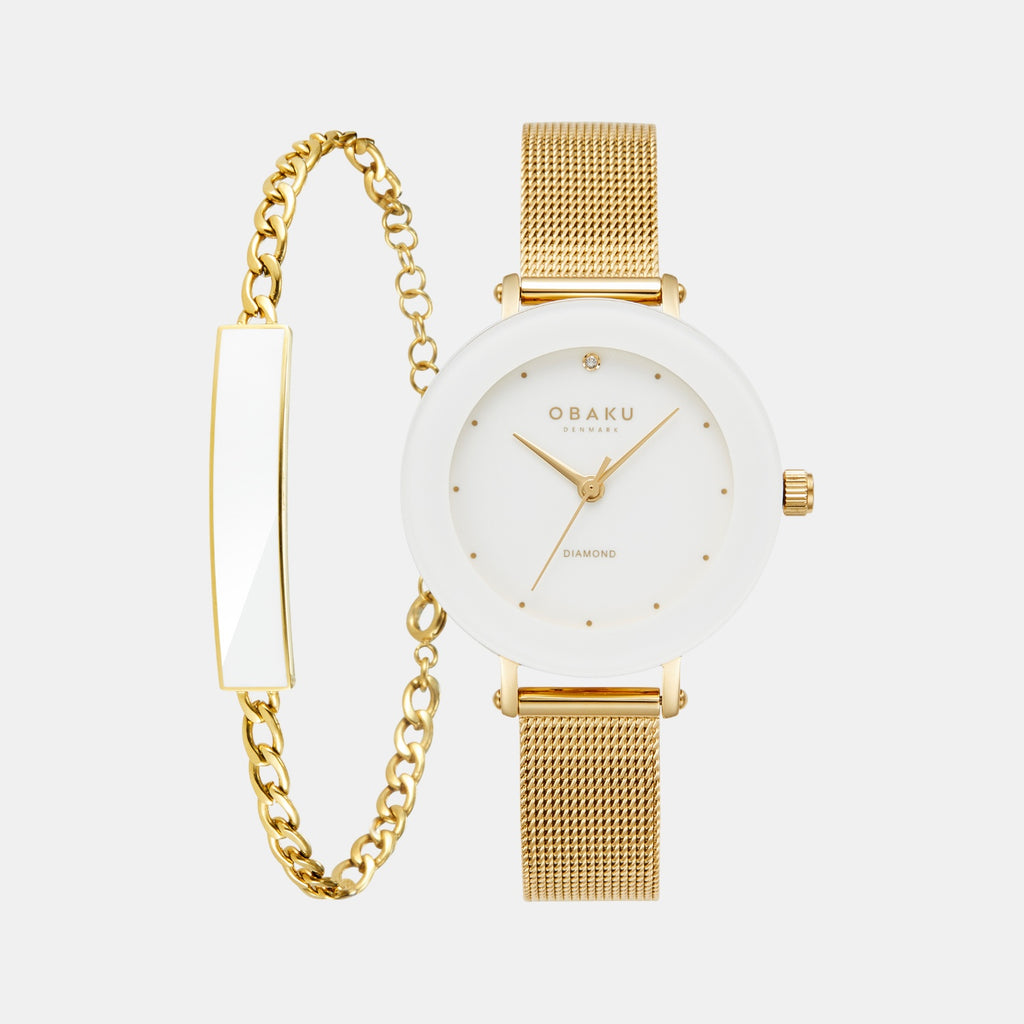 Lilje Gold Women Quartz White Dial Analog Stainless Steel Watch V299LXGWMG-EJBGW