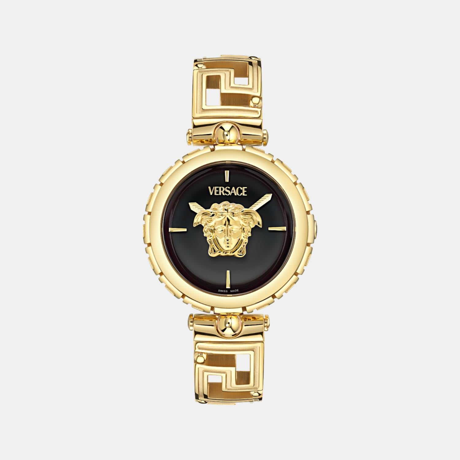 Medusa Jewel Women Quartz Black Dial Analog Stainless Steel Watch VE0B00525