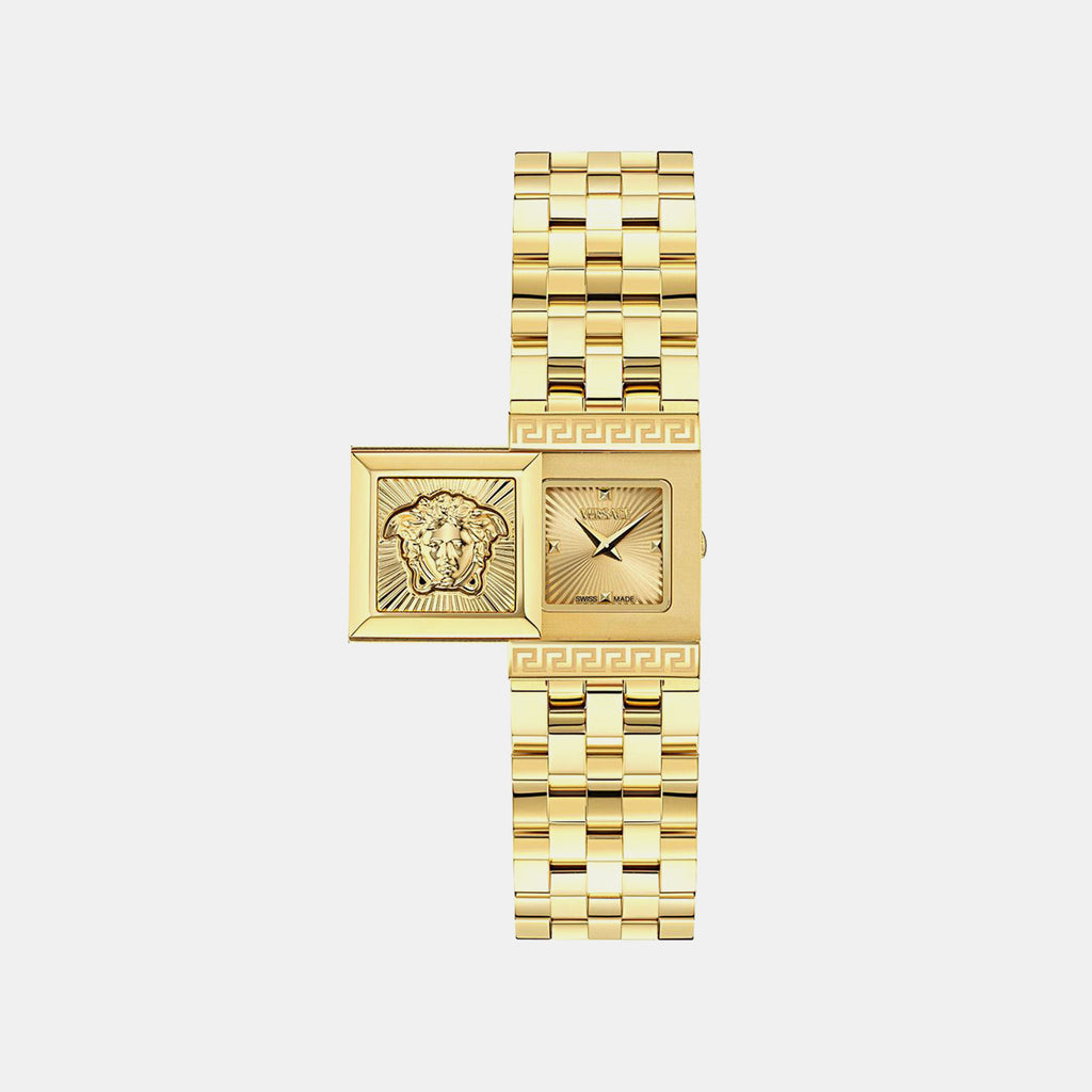 Women Quartz Yellow Dial Analog Stainless Steel Watch VE0C00225