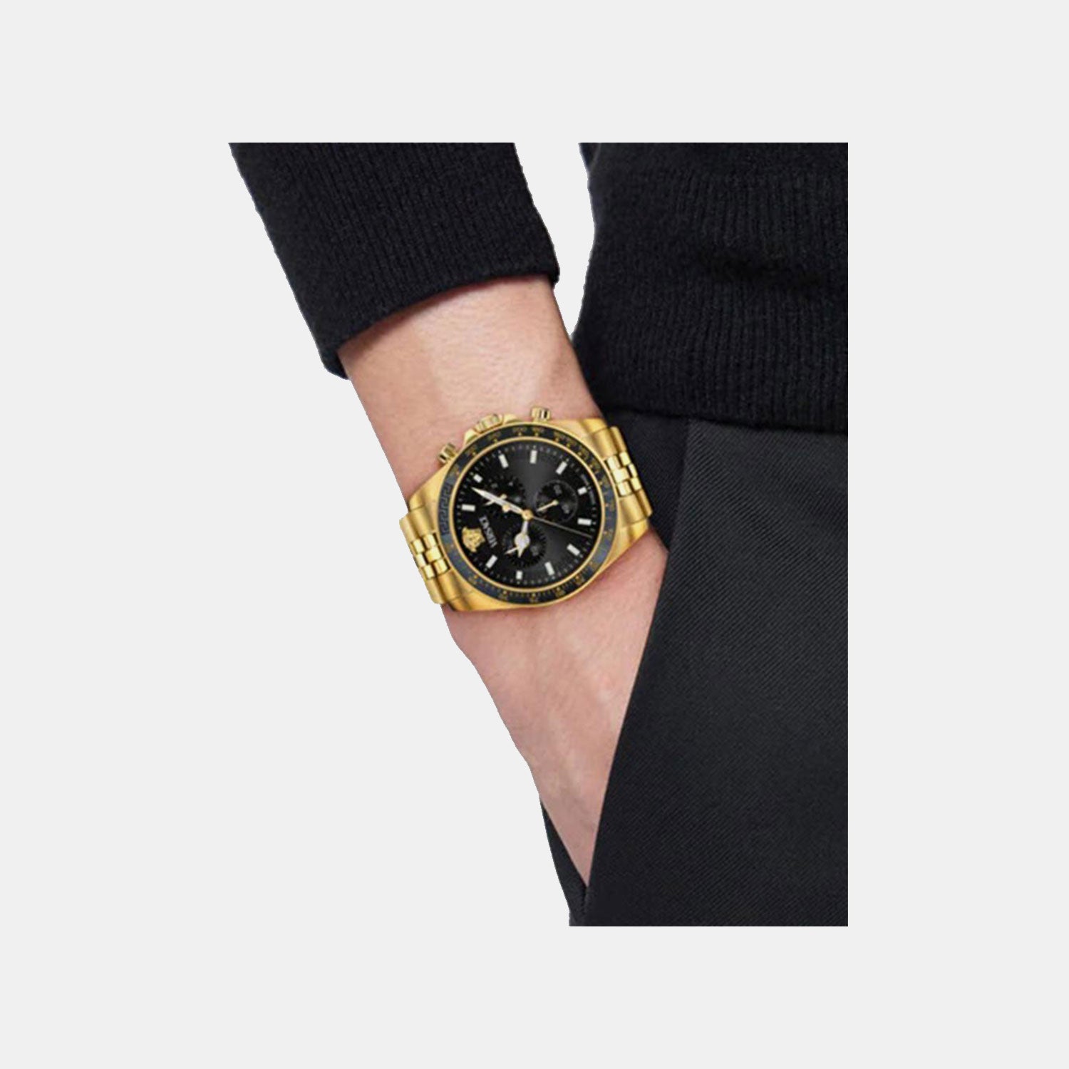 Men Quartz Black Dial Chronograph Stainless Steel Watch VE0H00525