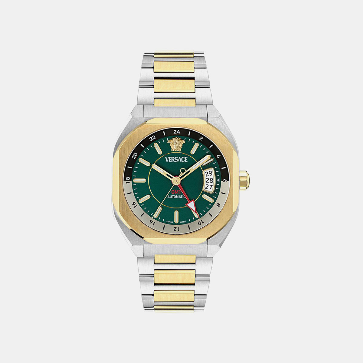 V-Contempo Gmt(Wc-0I) Men Quartz Green Dial Analog Stainless Steel Watch VE0I00325