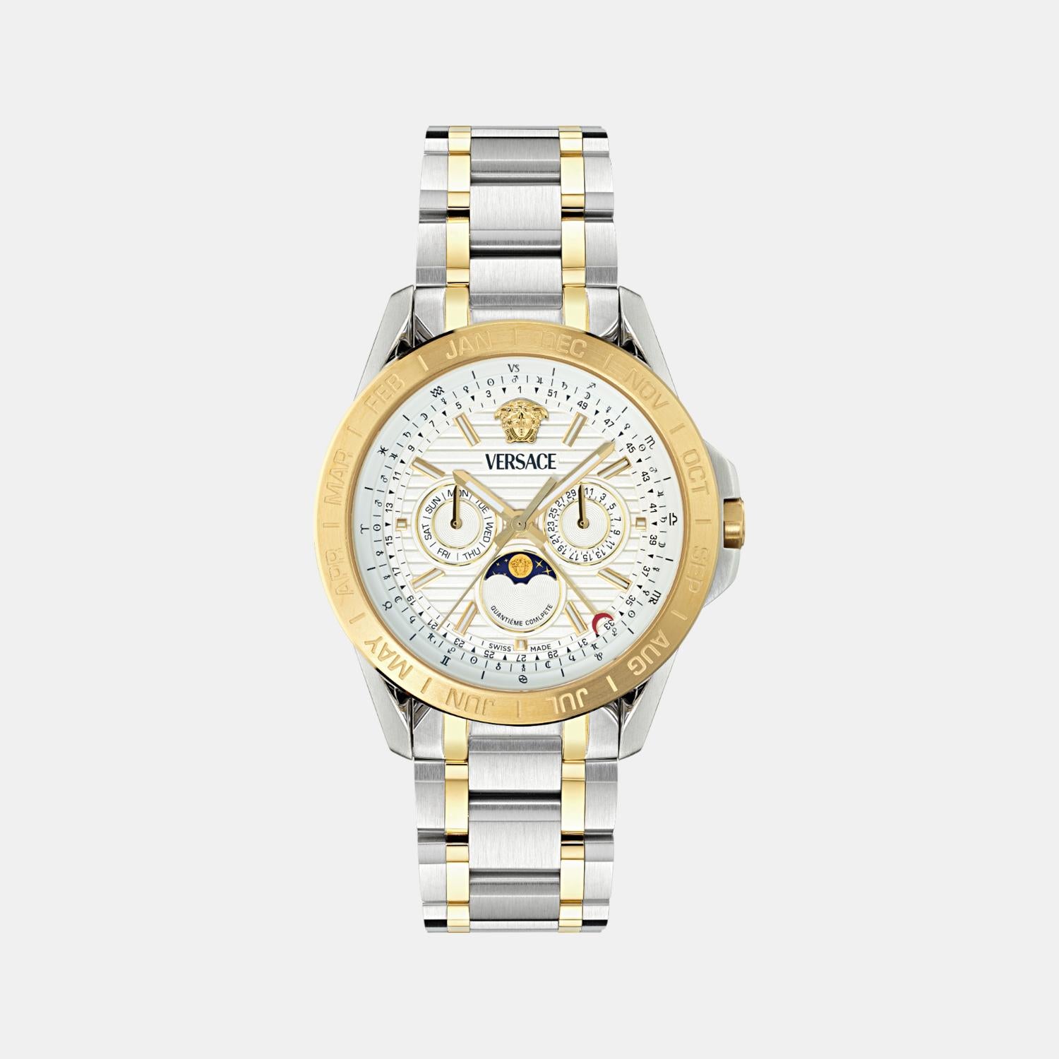 Galaxy Moonphase Men Quartz White Dial Multi-Function Stainless Steel Watch VE0K00225