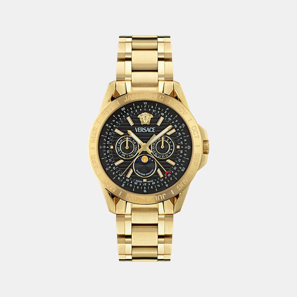 Galaxy Moonphase Men Quartz Black Dial Multi-Function Stainless Steel Watch VE0K00425