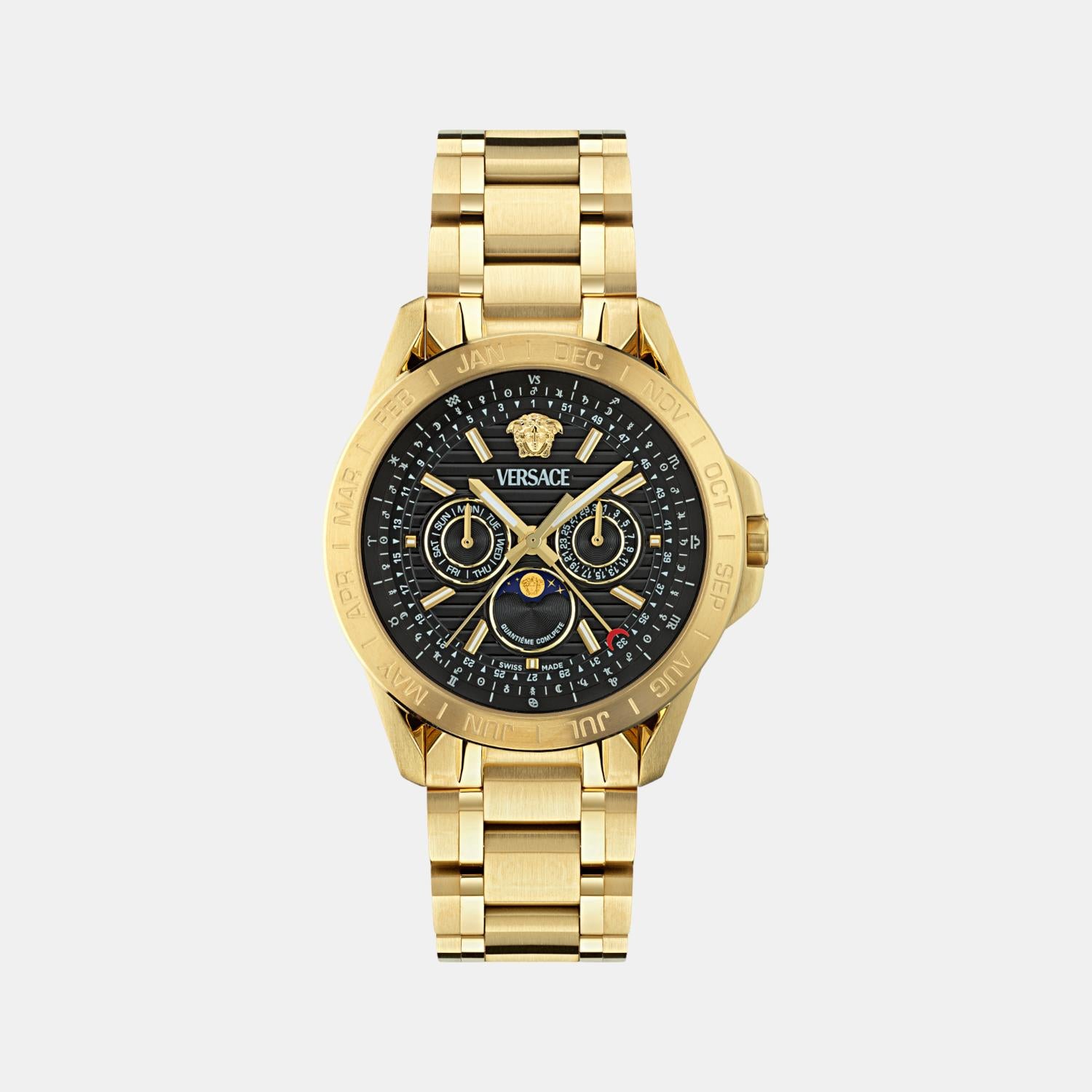 Galaxy Moonphase Men Quartz Black Dial Multi-Function Stainless Steel Watch VE0K00425