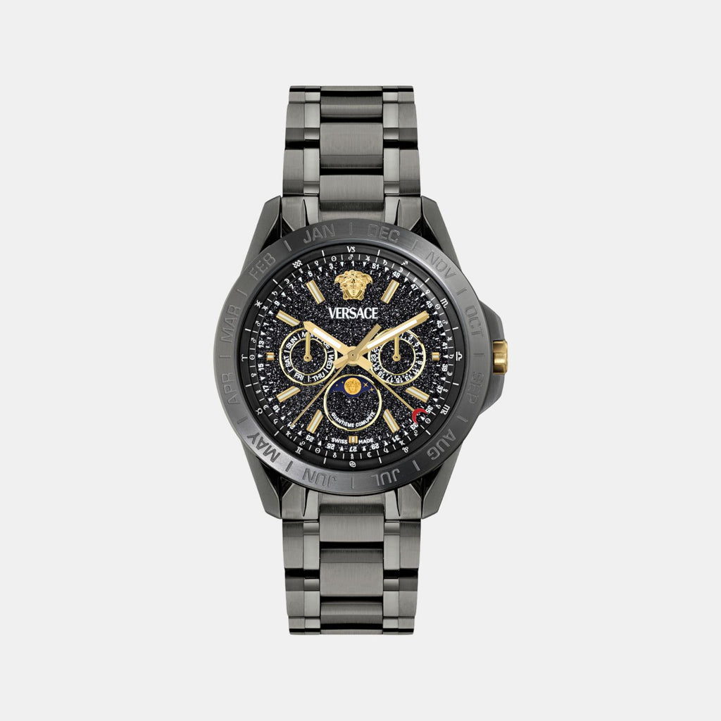 Galaxy Moonphase Men Quartz Black Dial Multi-Function Stainless Steel Watch VE0K00525