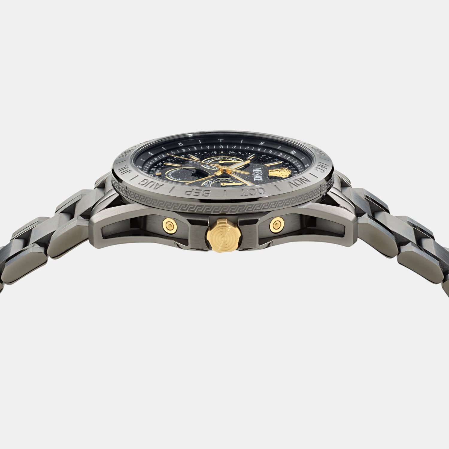 Galaxy Moonphase Men Quartz Black Dial Multi-Function Stainless Steel Watch VE0K00525