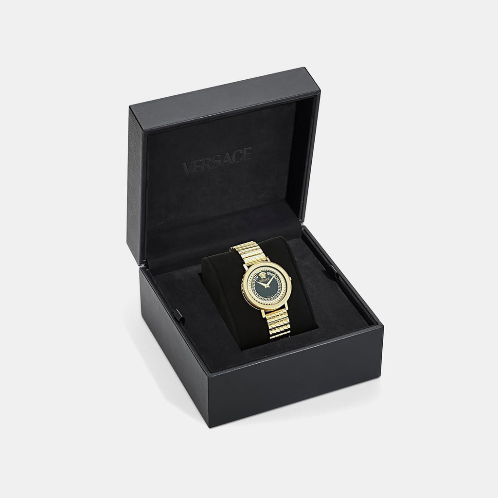 Delphinus Women Quartz Black Dial Analog Stainless Steel Watch VE0O00425