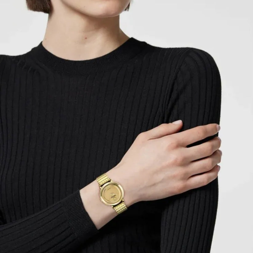 Delphinus Women Quartz Gold Dial Analog Recycled Steel Watch VE0O00525