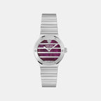 Women Quartz Burgundy Mother Of Pearl Dial Analog Recycled Steel Watch VE0S00125