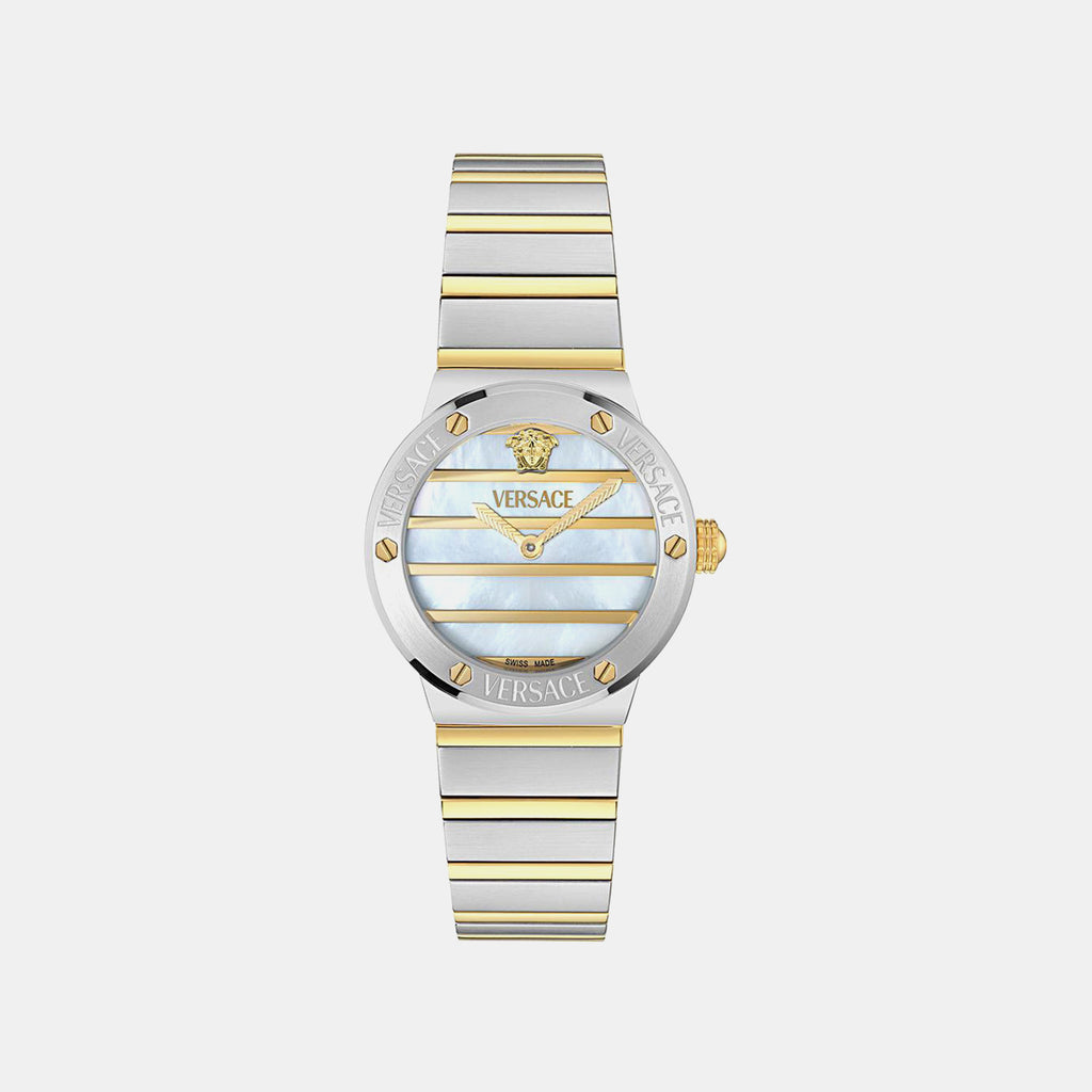 Women Quartz White Mother Of Pearl Dial Analog Recycled Steel Watch VE0S00325