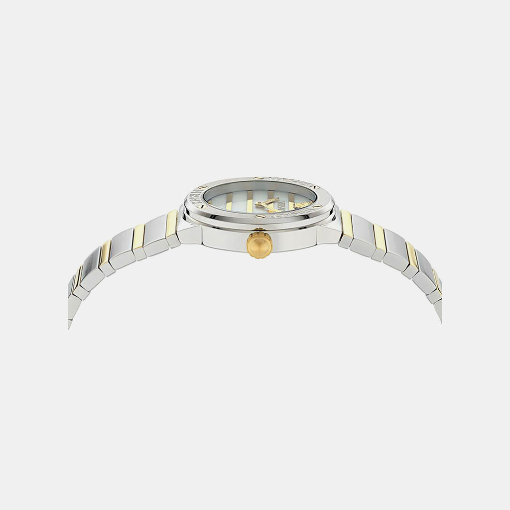 Women Quartz White Mother Of Pearl Dial Analog Recycled Steel Watch VE0S00325