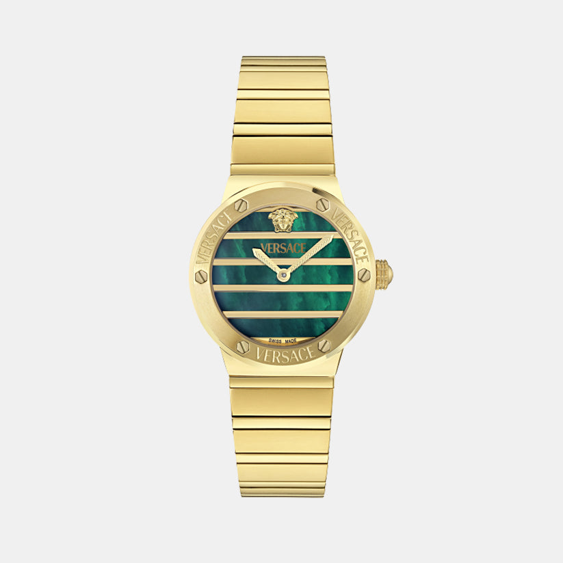 Women Quartz Greca Logo Pearl Green Dial Analog Recycled Steel Watch VE0S00425