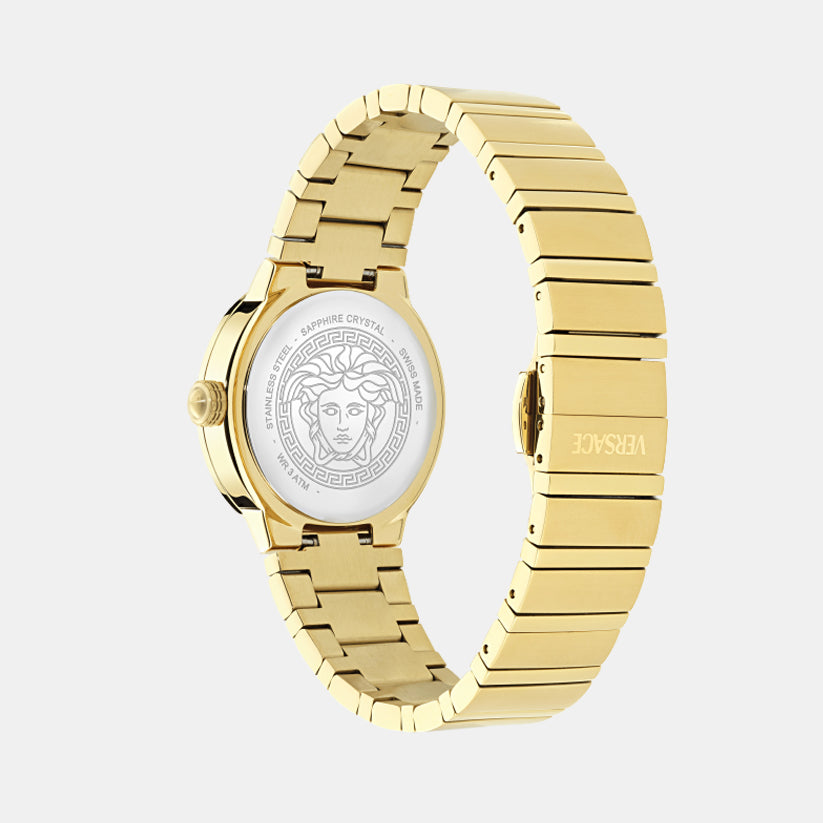 Women Quartz Greca Logo Pearl Green Dial Analog Recycled Steel Watch VE0S00425