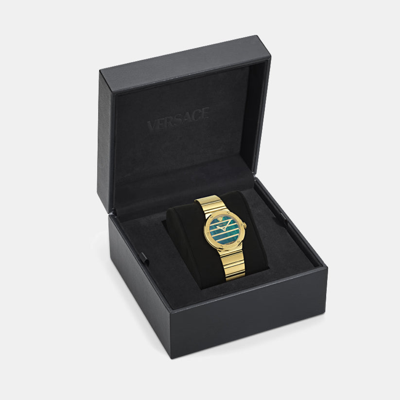 Women Quartz Greca Logo Pearl Green Dial Analog Recycled Steel Watch VE0S00425