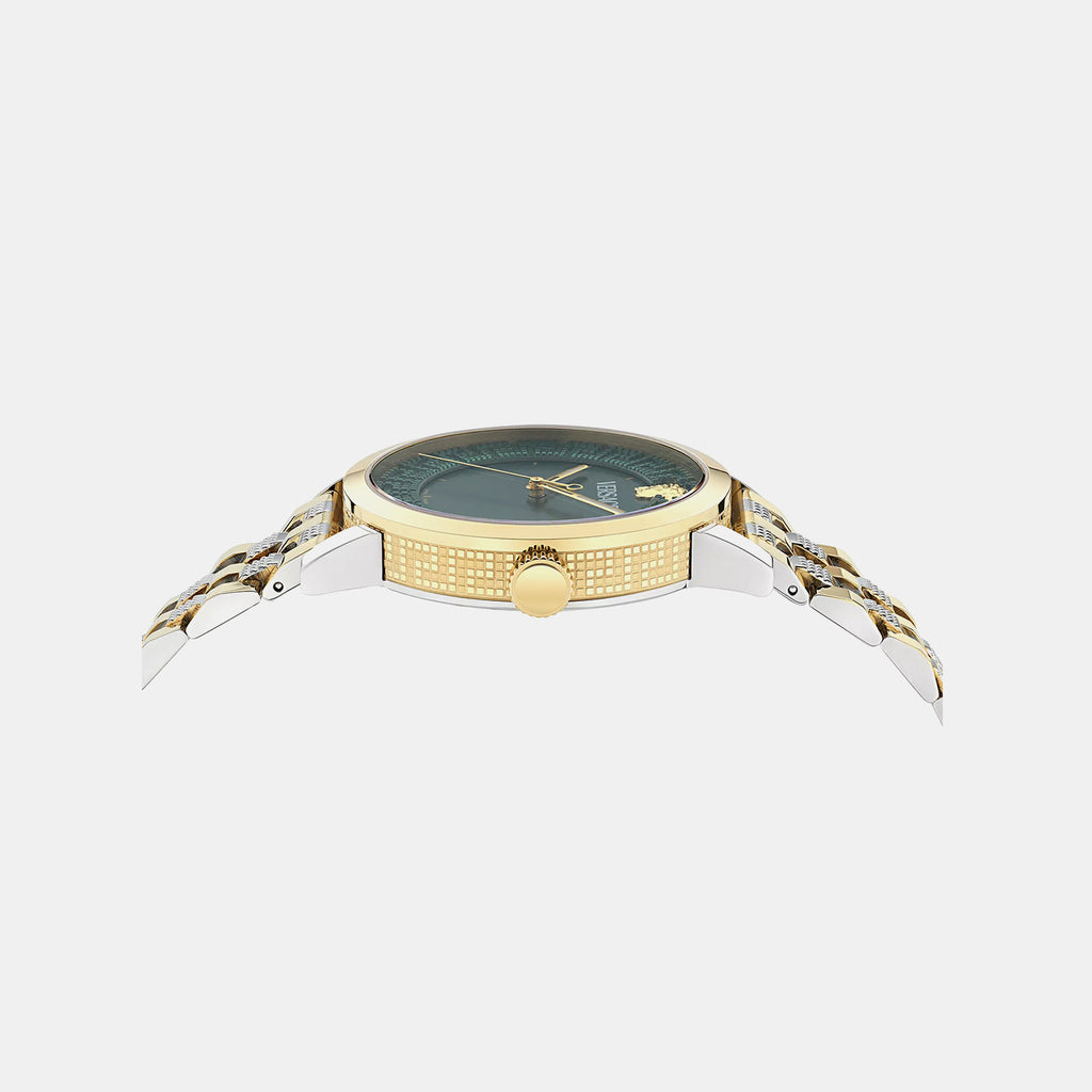 Men Quartz Green Dial Analog Recycled Steel Watch VE0T00425