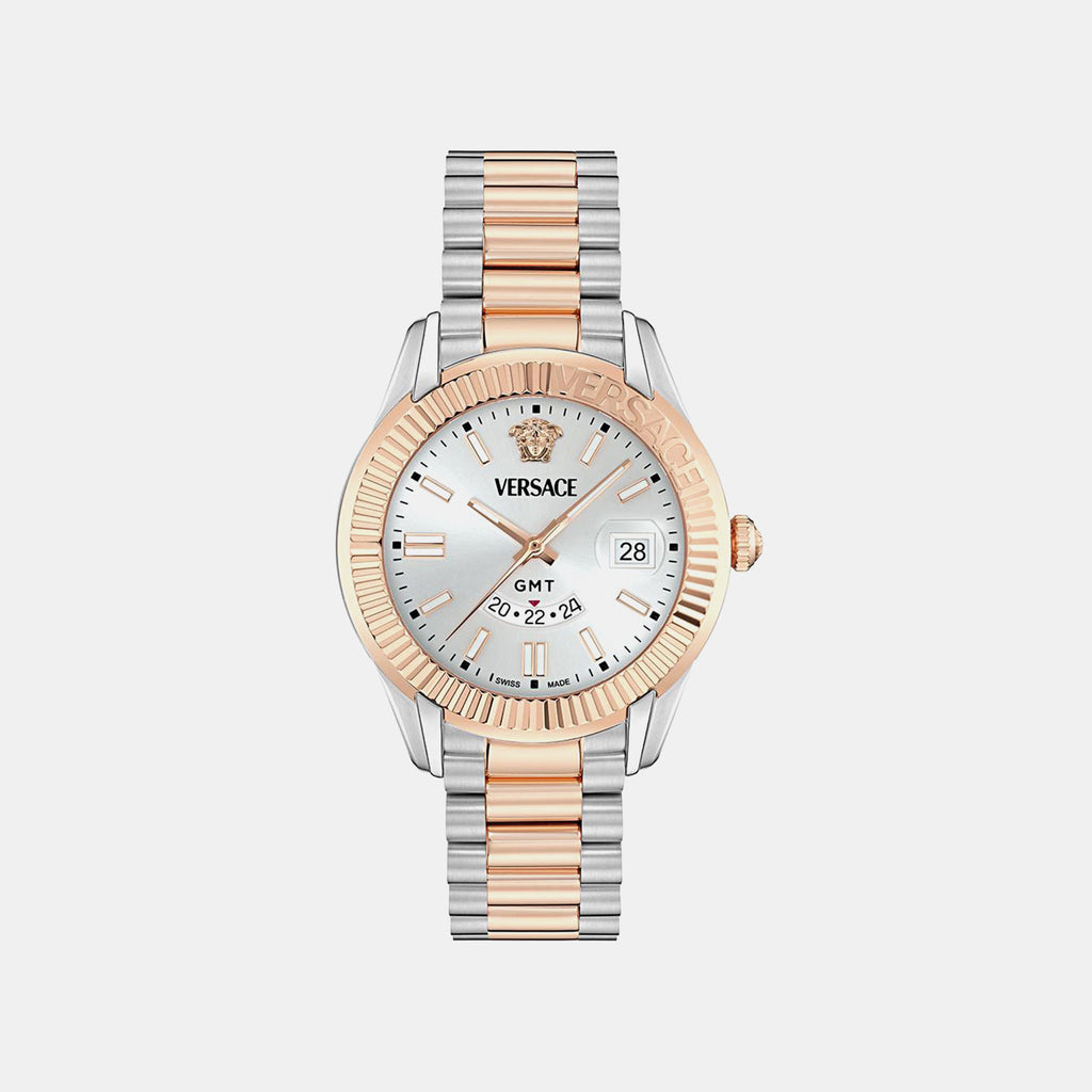 Men GMT Silver White Dial Analog Recycled Steel Watch VE0U00425