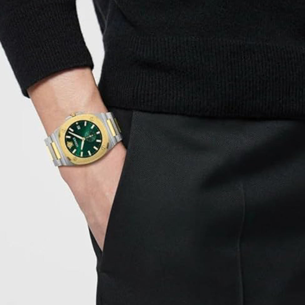 Men Quartz Green Dial Analog Recycled Steel Watch VE0V00425