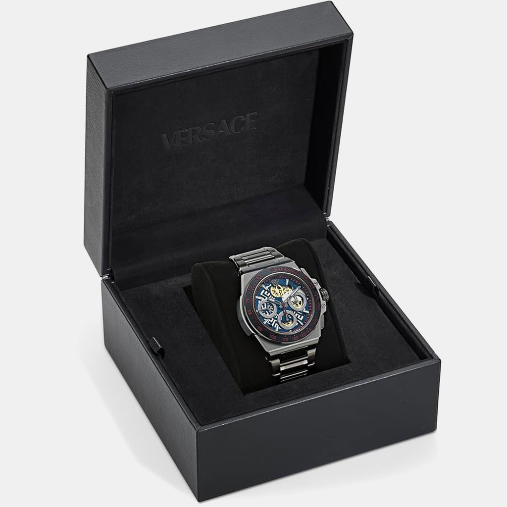 Landeron Skeleton Men Automatic Blue Dial Chronograph Stainless Steel Watch VE0Y00225