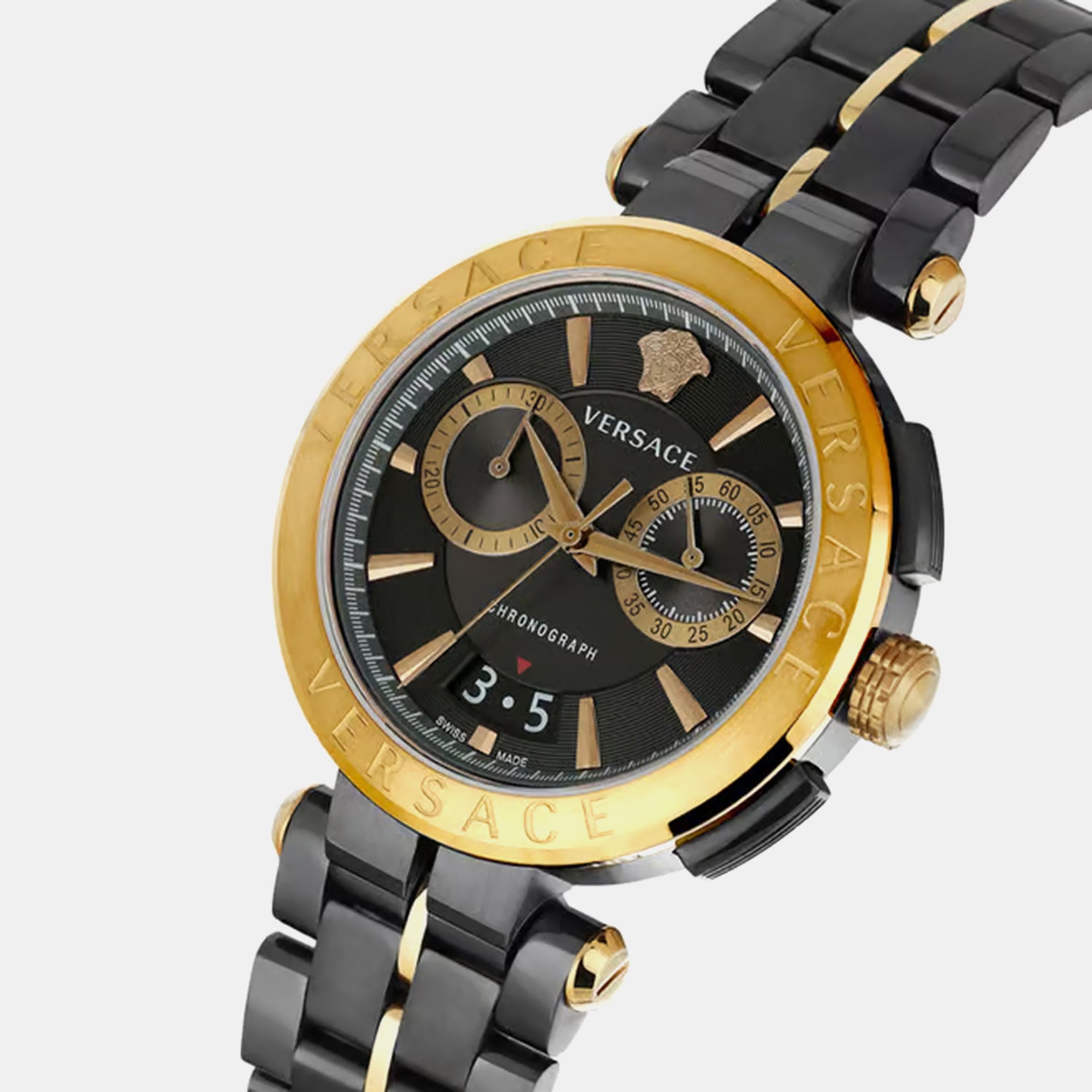 Aion Men Quartz Black Dial Chronograph Stainless Steel Watch VE1D02023