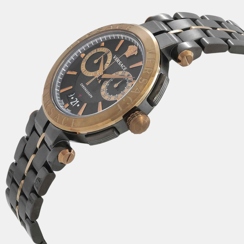 Aion Men Quartz Black Dial Chronograph Stainless Steel Watch VE1D02023