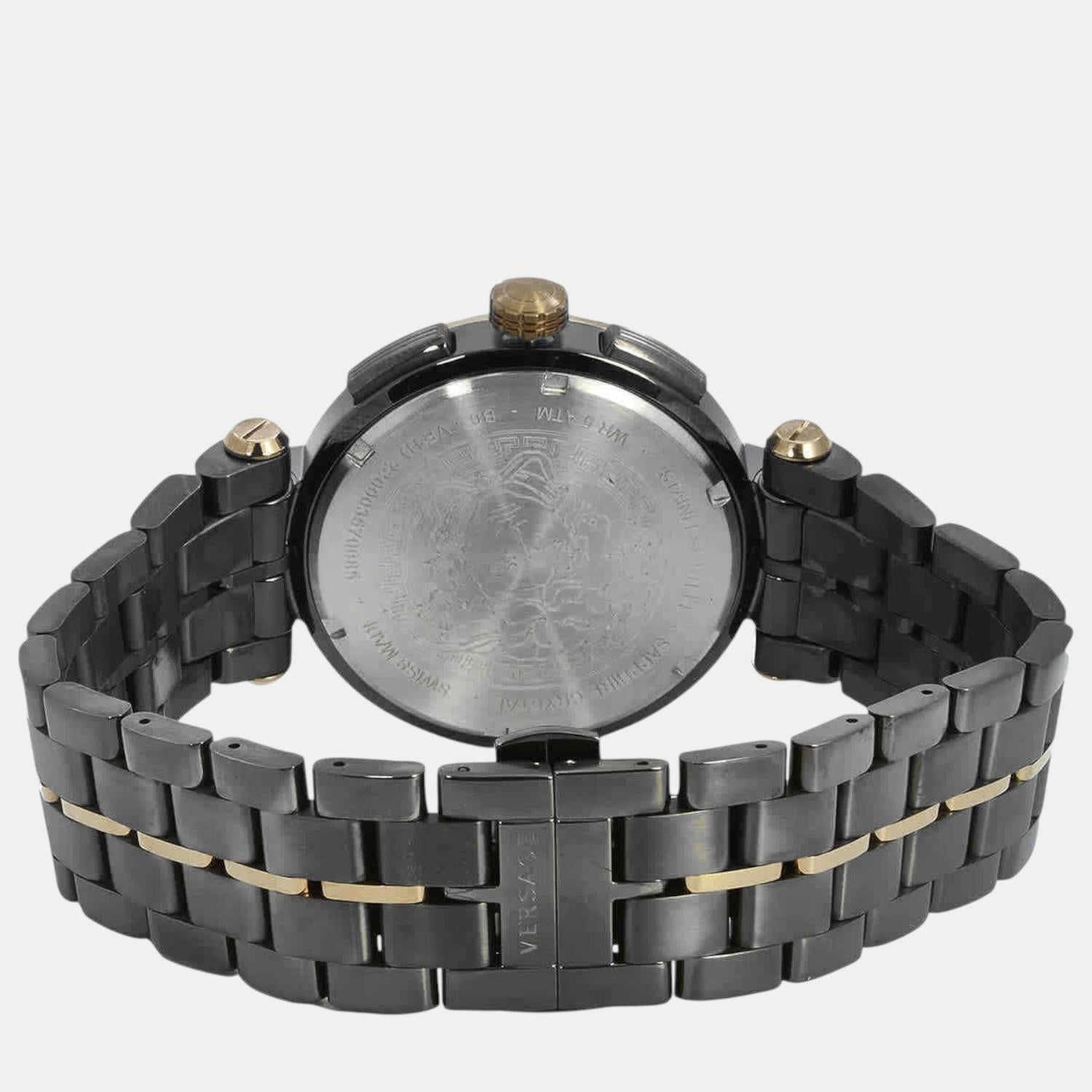 Aion Men Quartz Black Dial Chronograph Stainless Steel Watch VE1D02023