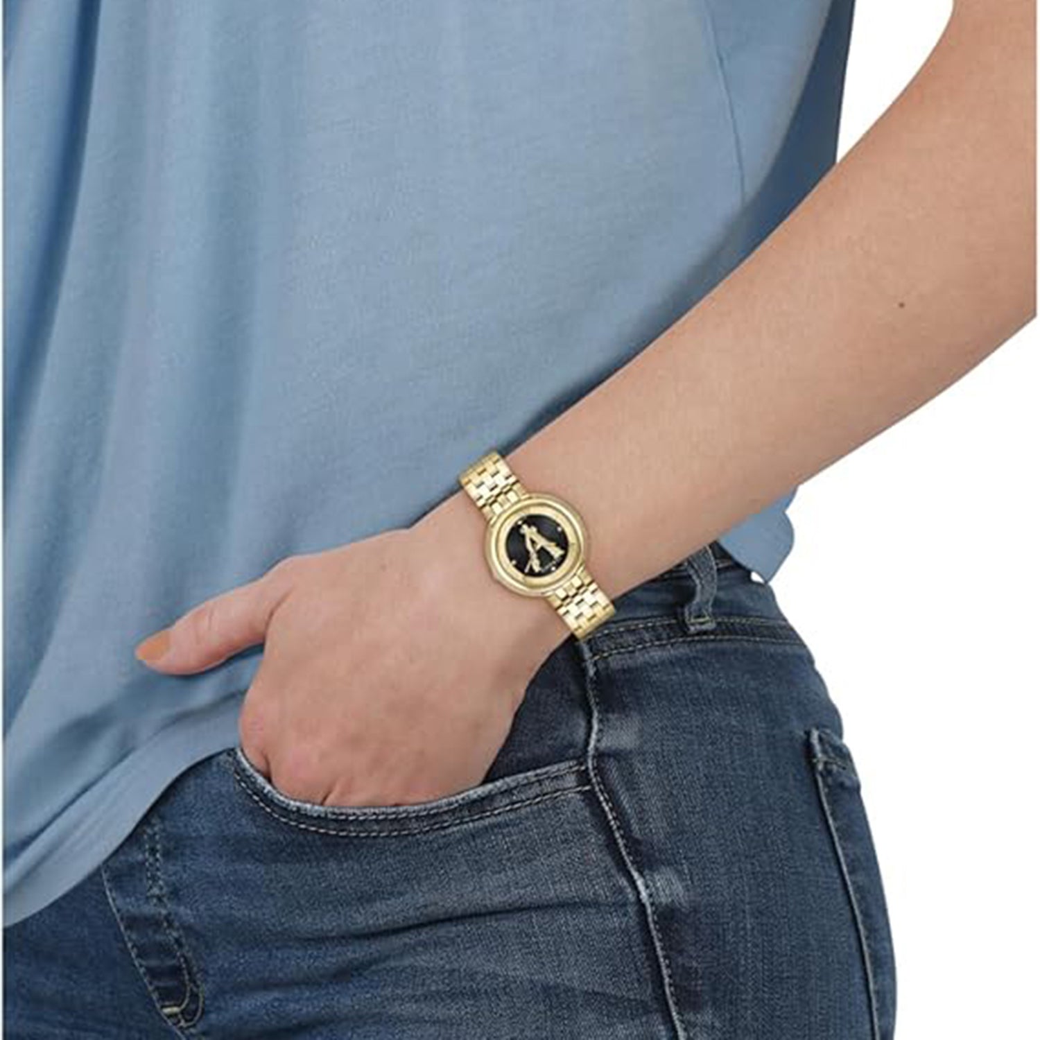 New Thea Women Quartz Black Dial Analog Stainless Steel Watch VE2CA0723