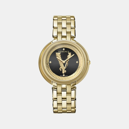 New Thea Women Quartz Black Dial Analog Stainless Steel Watch VE2CA0723