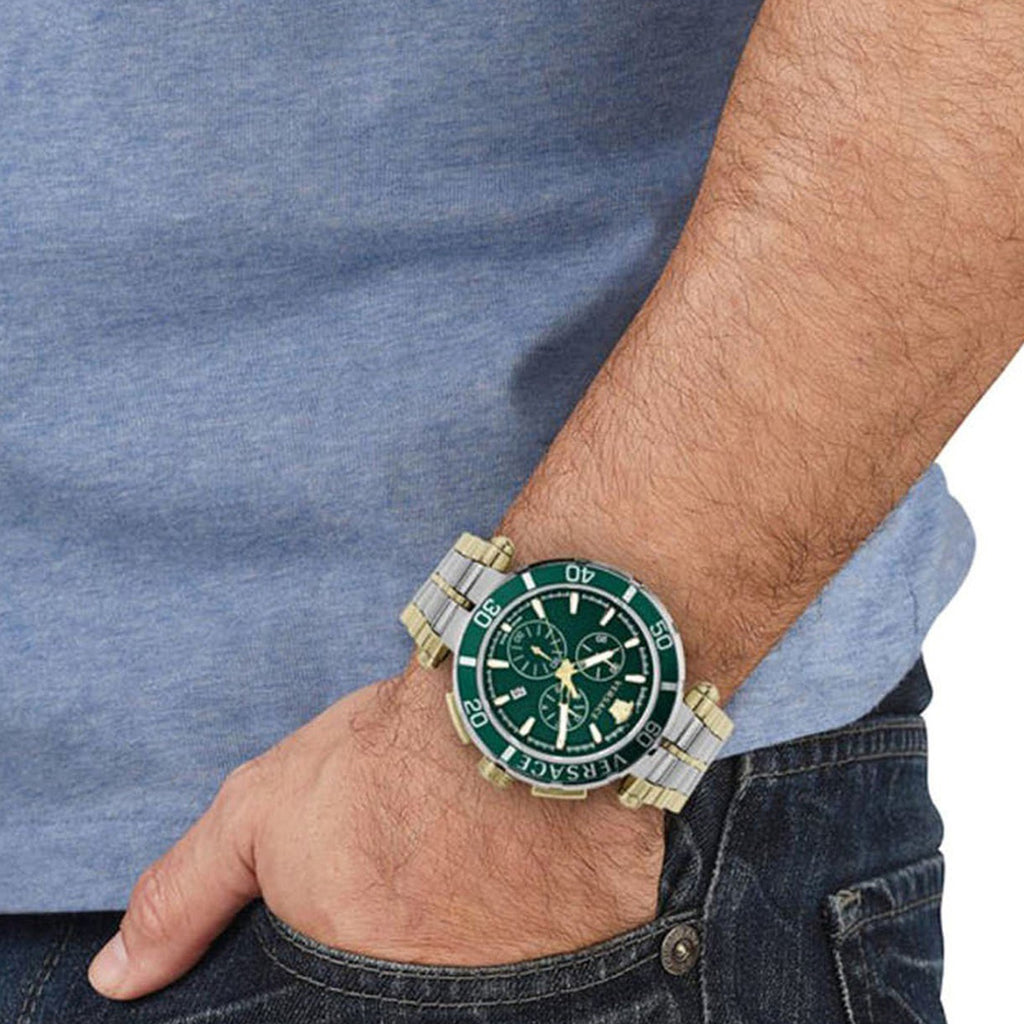 Men Quartz Green Dial Chronograph Stainless Steel Watch VE3L00422
