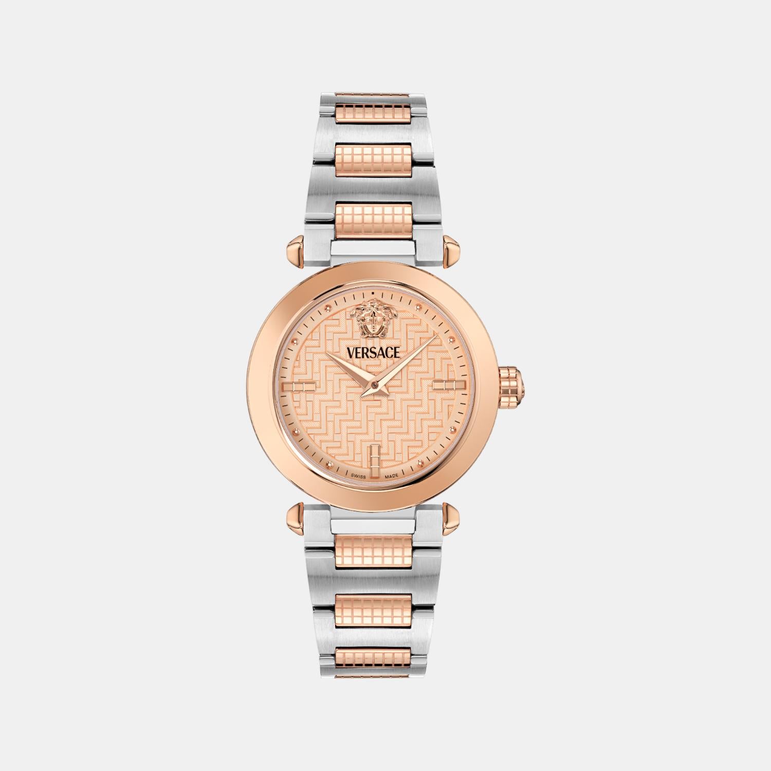 Greek Women Quartz Rose Gold Asymmetrical Dial Analog Stainless Steel Watch VE5B00425