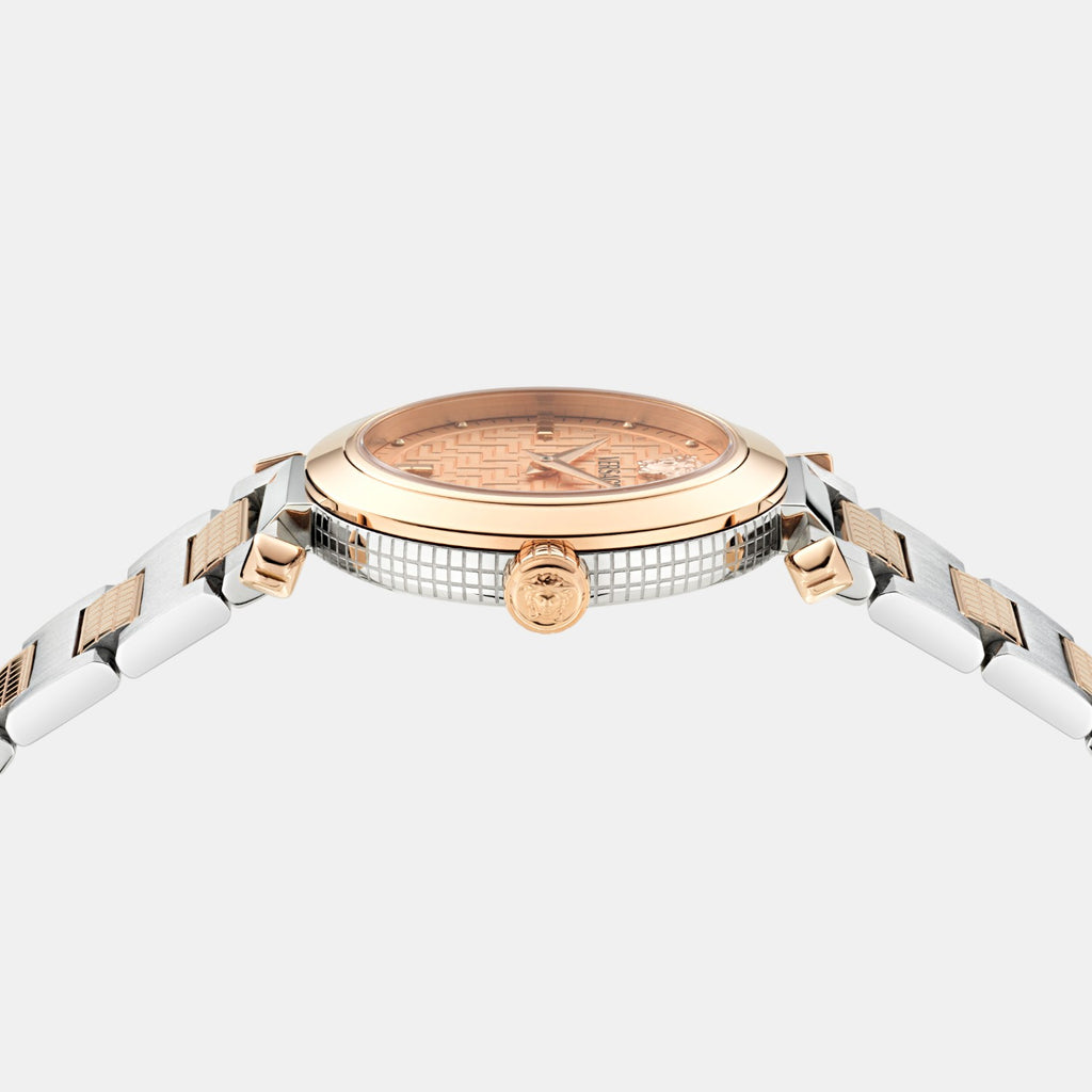 Greek Women Quartz Rose Gold Asymmetrical Dial Analog Stainless Steel Watch VE5B00425