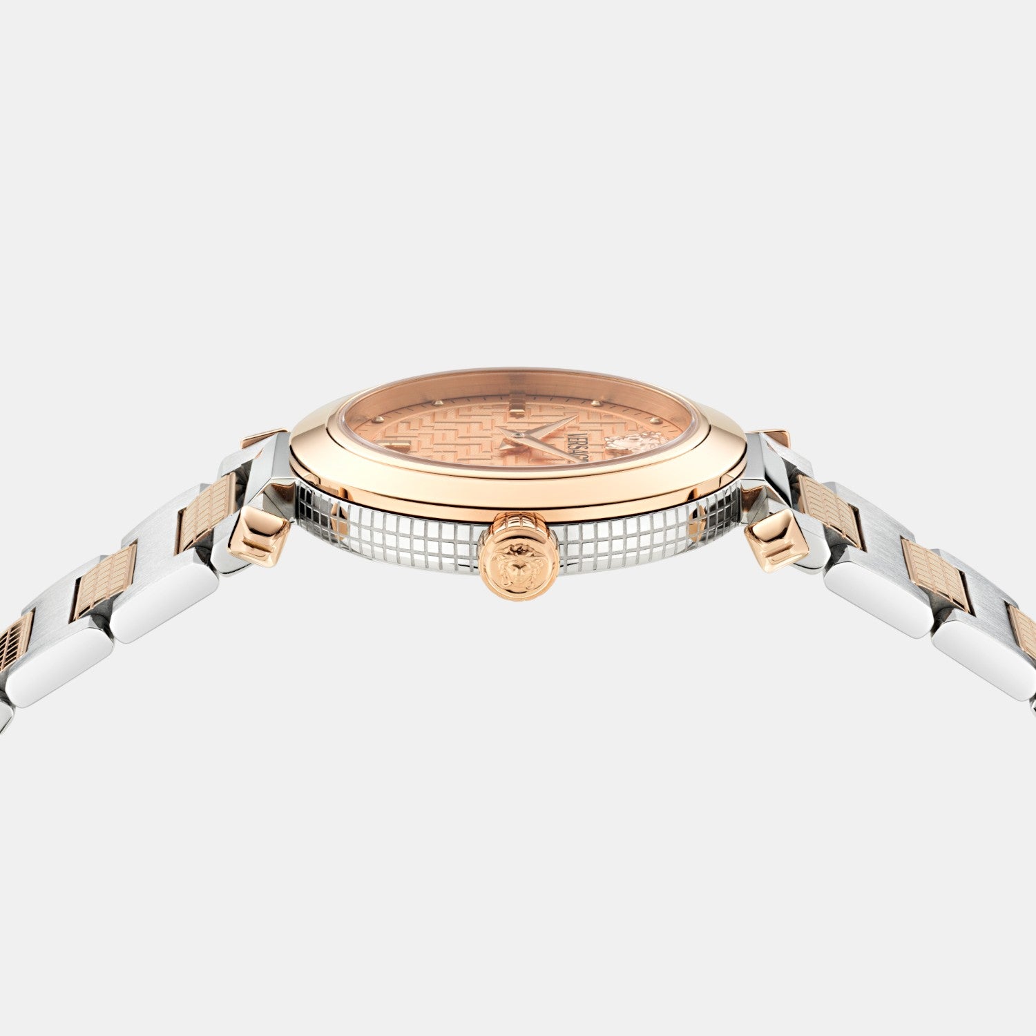 Greek Women Quartz Rose Gold Asymmetrical Dial Analog Stainless Steel Watch VE5B00425