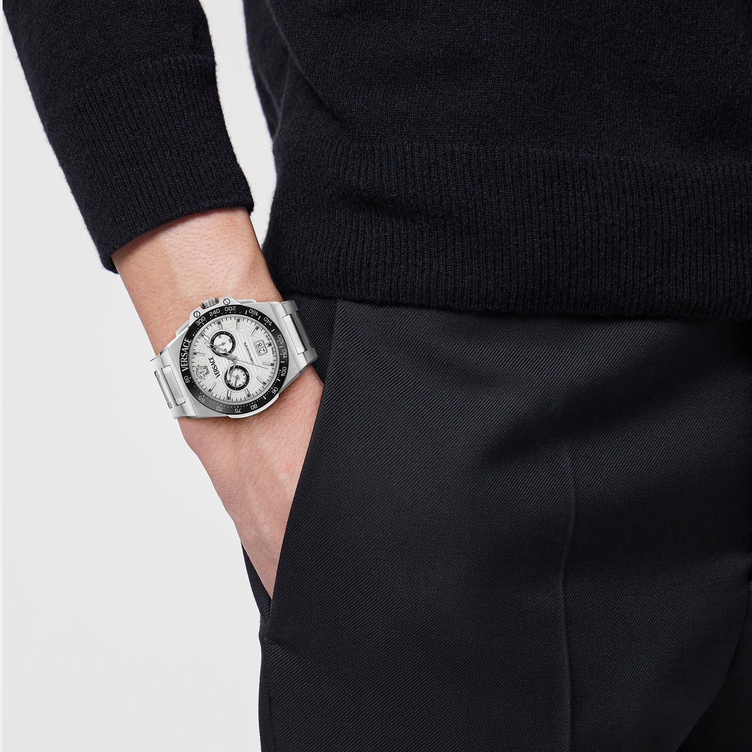 Greca Men Quartz Silver Dial Chronograph Stainless Steel Watch VE5N00126
