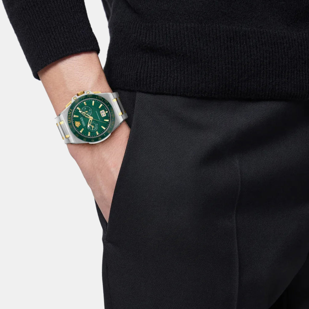 Greca Men Quartz Green Dial Chronograph Stainless Steel Watch VE5N00426
