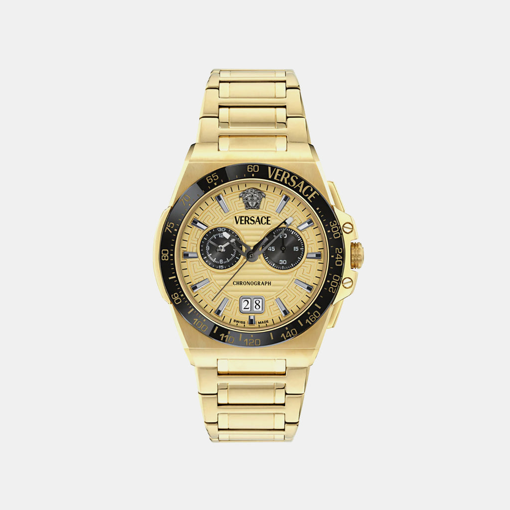 Greca Men Quartz Gold Dial Chronograph Stainless Steel Watch VE5N00626