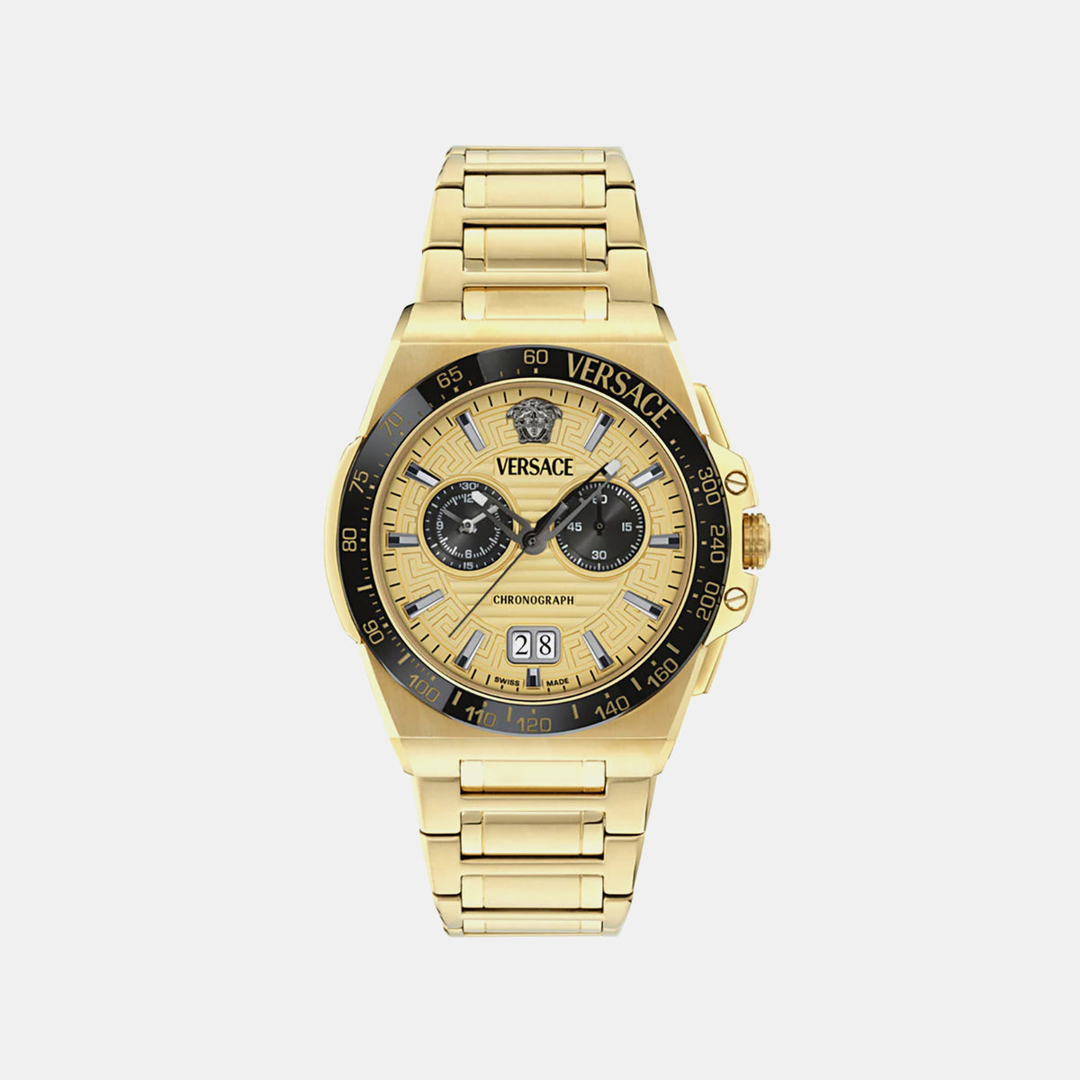 Greca Men Quartz Gold Dial Chronograph Stainless Steel Watch VE5N00626