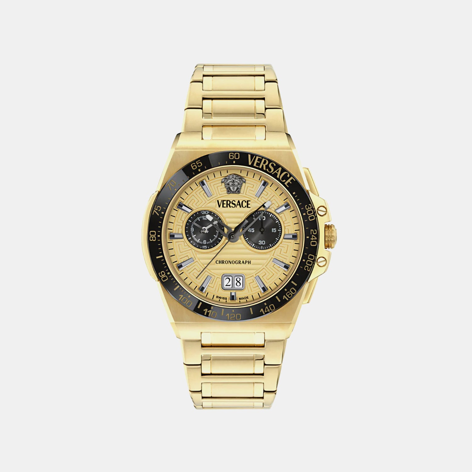 Greca Men Quartz Gold Dial Chronograph Stainless Steel Watch VE5N00626