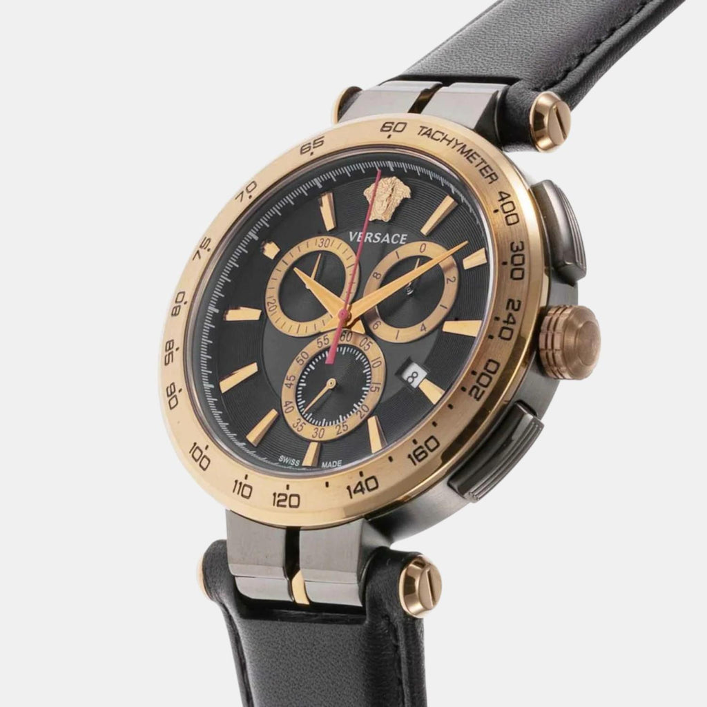 Aion Men Quartz Black Dial Chronograph Leather Watch VE6CA0323